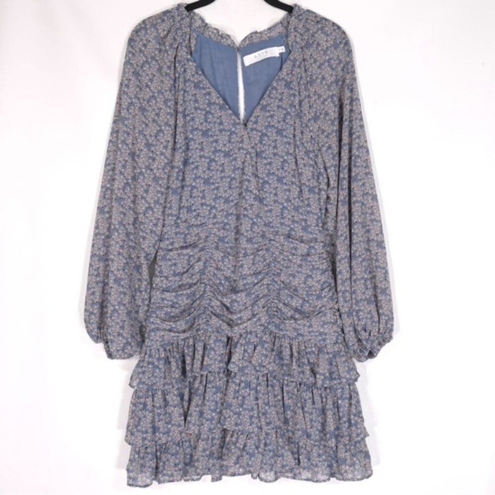 ASTR The Label Tiered Ruffle Floral‎ Dress Powder Blue Romantic Coquette MEDIUM